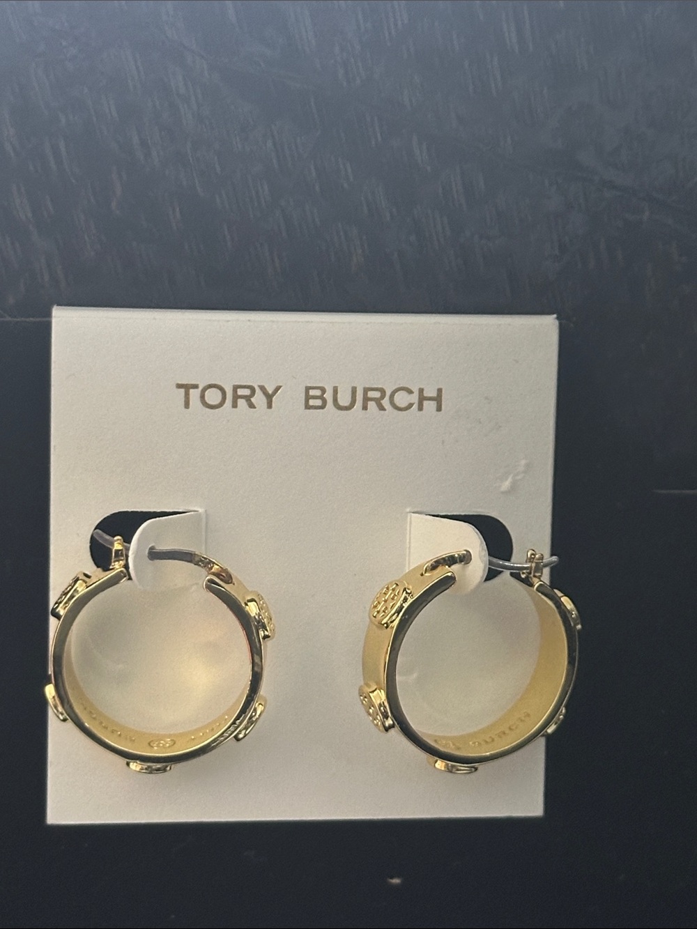 Tory Burch Gold Tone Double T Logo Hoop Earrings | Signature Designer Jewelry